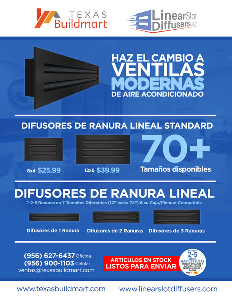 Publicidad de 36x8 Ventila Moderna de Color Negro para Aire Acondicionado - 36x8 Estandard Difusor Lineal - Texas Buildmart