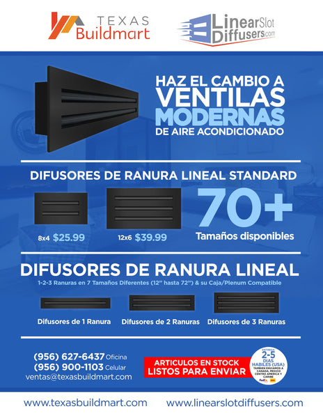 Publicidad de 12x10 Ventila Moderna de Color Negro para Aire Acondicionado - 12x10 Estandard Difusor Lineal - Texas Buildmart